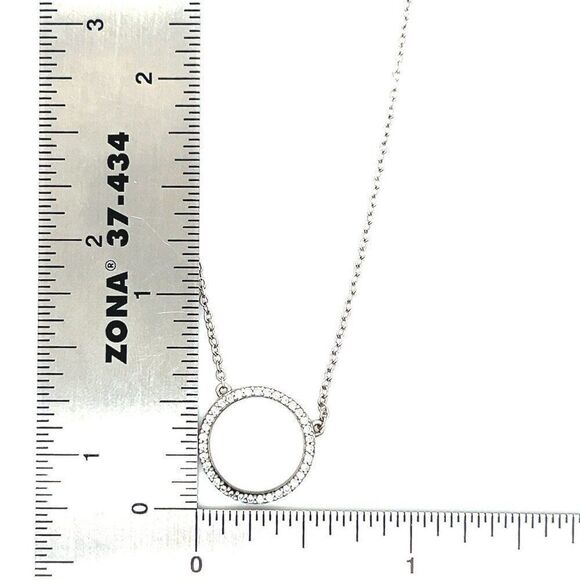 925 Silver Pave Cz Circle Necklace - Picture 6 of 7